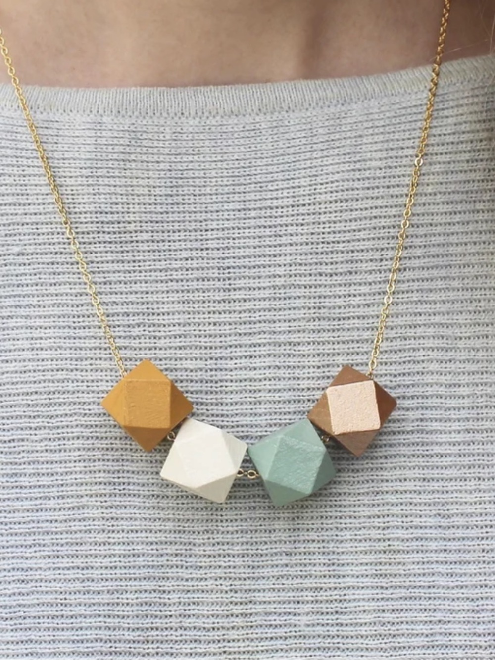 Vintage acornGeometric Wood Bead Necklace: Chunky Statement Jewelry
